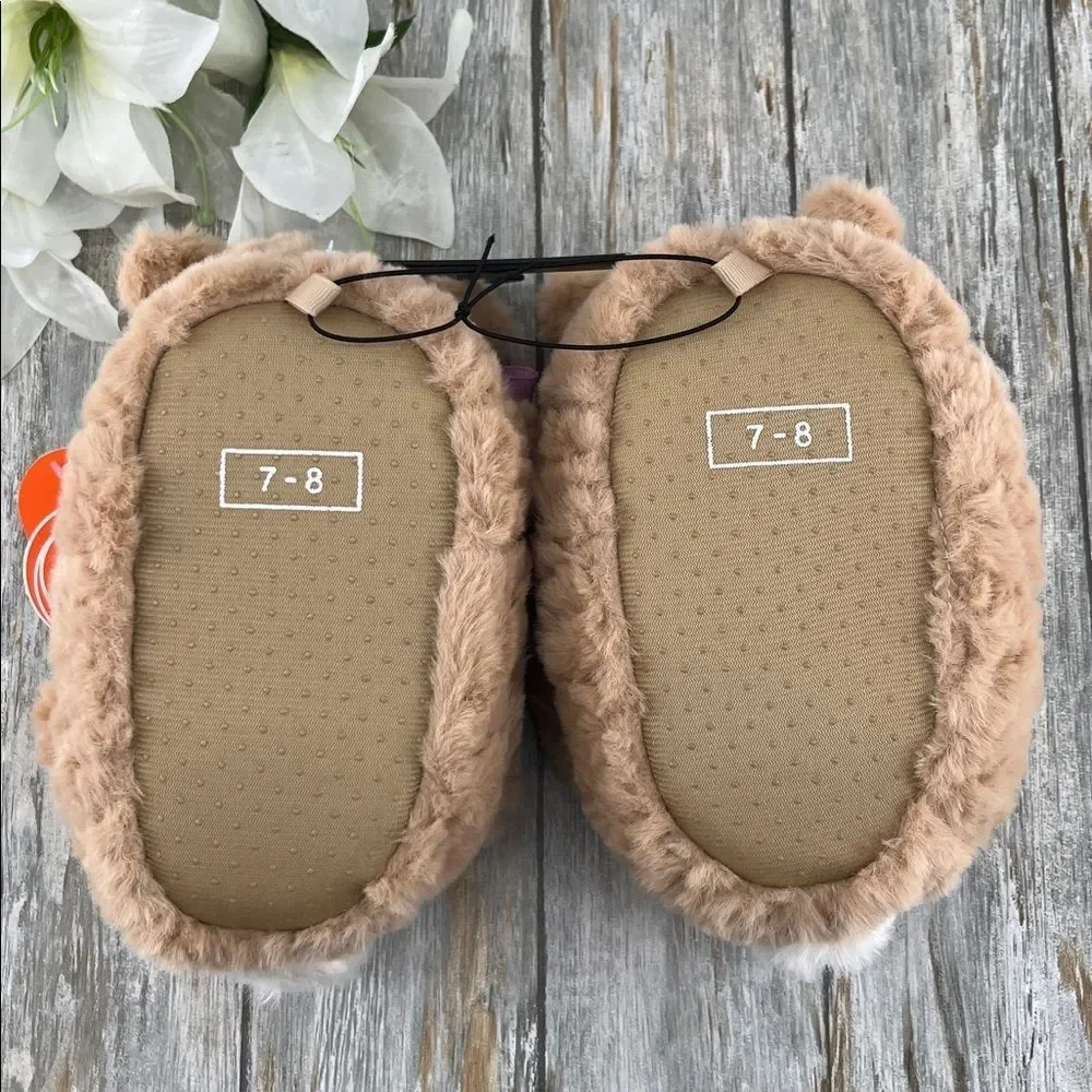 Toddler Baby Girls Plush Teddy Bear Slippers Shoes Size 7/8